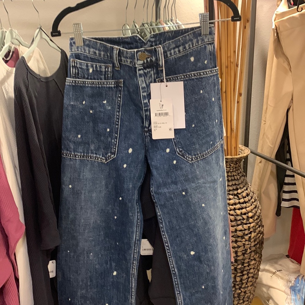 Free people x Sandrine Rose blue polka dot jeans